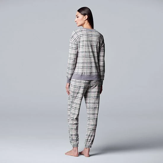 Women's Simply Vera Vera Wang Velour Pajama Top And Banded Bottom Pajama Pants Sleep Set Gray Floral 2 Women's Simply Vera Vera Wang Velour Pajama Top And Banded Bottom Pajama Pants Sleep Set Gray Floral - Image 2