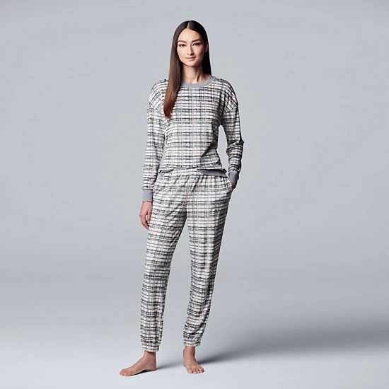 Women's Simply Vera Vera Wang Velour Pajama Top And Banded Bottom Pajama Pants Sleep Set Gray Floral 3 Women's Simply Vera Vera Wang Velour Pajama Top And Banded Bottom Pajama Pants Sleep Set Gray Floral - Image 3