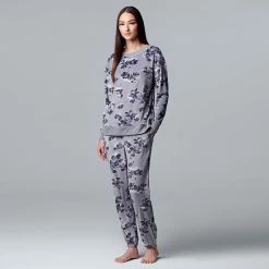 Women's Simply Vera Vera Wang Velour Pajama Top And Banded Bottom Pajama Pants Sleep Set Gray Floral 10 Women's Simply Vera Vera Wang Velour Pajama Top And Banded Bottom Pajama Pants Sleep Set Gray Floral -Simply Vera Vera Wang STORE unnamed file 522