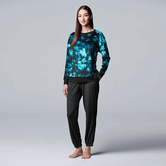 Women's Simply Vera Vera Wang Velour Pajama Top And Banded Bottom Pajama Pants Sleep Set Gray Floral 5 Women's Simply Vera Vera Wang Velour Pajama Top And Banded Bottom Pajama Pants Sleep Set Gray Floral - Image 5