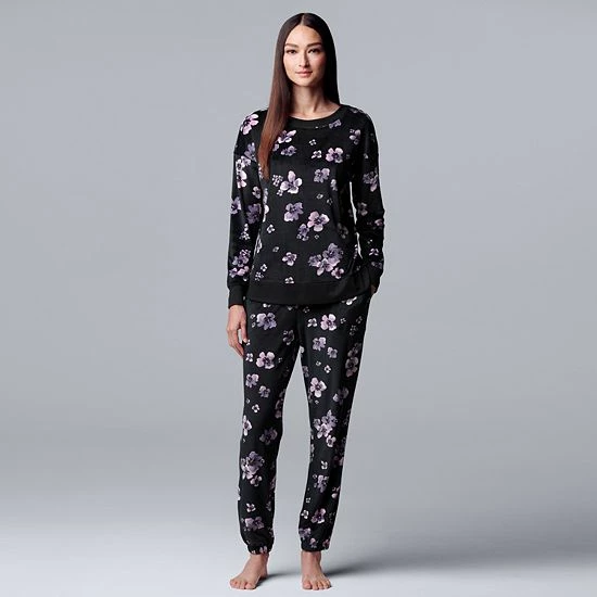 Women's Simply Vera Vera Wang Velour Pajama Top And Banded Bottom Pajama Pants Sleep Set Gray Floral 6 Women's Simply Vera Vera Wang Velour Pajama Top And Banded Bottom Pajama Pants Sleep Set Gray Floral - Image 6