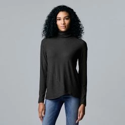 Women's Simply Vera Vera Wang Asymmetrical Ribbed Turtleneck Top Dovetail Heather -Simply Vera Vera Wang STORE unnamed file 531