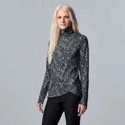 Women's Simply Vera Vera Wang Asymmetrical Ribbed Turtleneck Top Dovetail Heather -Simply Vera Vera Wang STORE unnamed file 534