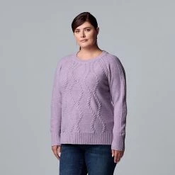 Plus Size Simply Vera Vera Wang Cable-Knit Crewneck Sweater Mystic Grape Multi Htr -Simply Vera Vera Wang STORE unnamed file 537