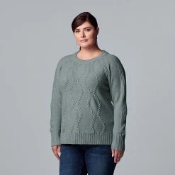 Plus Size Simply Vera Vera Wang Cable-Knit Crewneck Sweater Mystic Grape Multi Htr -Simply Vera Vera Wang STORE unnamed file 538