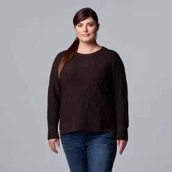 Plus Size Simply Vera Vera Wang Cable-Knit Crewneck Sweater Mystic Grape Multi Htr -Simply Vera Vera Wang STORE unnamed file 539