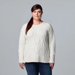 Plus Size Simply Vera Vera Wang Cable-Knit Crewneck Sweater Mystic Grape Multi Htr -Simply Vera Vera Wang STORE unnamed file 540