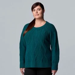 Plus Size Simply Vera Vera Wang Cable-Knit Crewneck Sweater Mystic Grape Multi Htr -Simply Vera Vera Wang STORE unnamed file 541