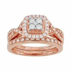 Simply Vera Vera Wang 14k Gold 1/2 Carat T.W. Certified Diamond Square Halo Engagement Ring Set Yellow -Simply Vera Vera Wang STORE unnamed file 551