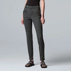 Women's Simply Vera Vera Wang High-Rise Ponte Skinny Pants Grey Plaid