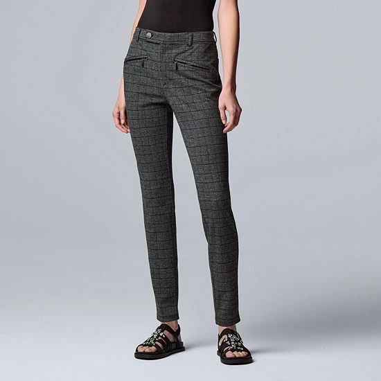 Women's Simply Vera Vera Wang High-Rise Ponte Skinny Pants Grey Plaid 1 Women's Simply Vera Vera Wang High-Rise Ponte Skinny Pants Grey Plaid