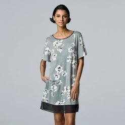 Women's Simply Vera Vera Wang Cozy Short Sleeve Sleepshirt Black Animal Print