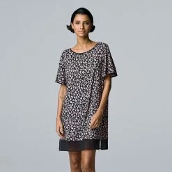 Women's Simply Vera Vera Wang Cozy Short Sleeve Sleepshirt Black Animal Print -Simply Vera Vera Wang STORE unnamed file 650