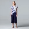 Women's Simply Vera Vera Wang Short Sleeve Pajama Top And Culotte Pajamas Sleep Set Ink White Block Print