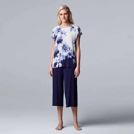 Women's Simply Vera Vera Wang Short Sleeve Pajama Top And Culotte Pajamas Sleep Set Ink White Block Print 1 Women's Simply Vera Vera Wang Short Sleeve Pajama Top And Culotte Pajamas Sleep Set Ink White Block Print