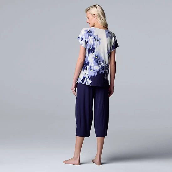 Women's Simply Vera Vera Wang Short Sleeve Pajama Top And Culotte Pajamas Sleep Set Ink White Block Print 2 Women's Simply Vera Vera Wang Short Sleeve Pajama Top And Culotte Pajamas Sleep Set Ink White Block Print - Image 2