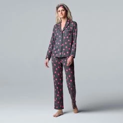 Petite Simply Vera Vera Wang Cozy 3-pc. Long Sleeve Pajama Shirt, Pajama Pants And Matching Headband Sleep Set Red Dot -Simply Vera Vera Wang STORE unnamed file 716