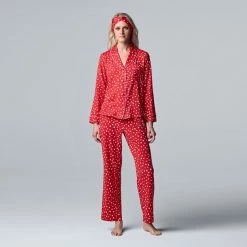 Petite Simply Vera Vera Wang Cozy 3-pc. Long Sleeve Pajama Shirt, Pajama Pants And Matching Headband Sleep Set Red Dot -Simply Vera Vera Wang STORE unnamed file 718
