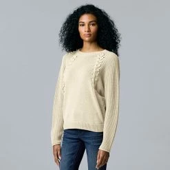 Petite Simply Vera Vera Wang Braided Dolman-Sleeve Sweater Seattle Sky