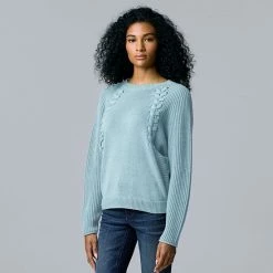 Petite Simply Vera Vera Wang Braided Dolman-Sleeve Sweater Seattle Sky -Simply Vera Vera Wang STORE unnamed file 723