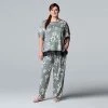 Plus Size Simply Vera Vera Wang Cozy Short Sleeve Pajama Top & Pajama Pants Sleep Set Black Animal