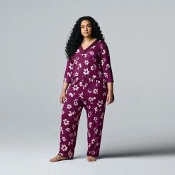 Plus Size Simply Vera Vera Wang 3/4 Sleeve Pajama Top And Pajama Pants Sleep Set With Satin Trim Lavender Floral 8 Plus Size Simply Vera Vera Wang 3/4 Sleeve Pajama Top And Pajama Pants Sleep Set With Satin Trim Lavender Floral -Simply Vera Vera Wang STORE unnamed file 741