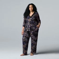 Plus Size Simply Vera Vera Wang 3/4 Sleeve Pajama Top And Pajama Pants Sleep Set With Satin Trim Lavender Floral 10 Plus Size Simply Vera Vera Wang 3/4 Sleeve Pajama Top And Pajama Pants Sleep Set With Satin Trim Lavender Floral -Simply Vera Vera Wang STORE unnamed file 743