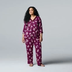Plus Size Simply Vera Vera Wang 3/4 Sleeve Pajama Top And Pajama Pants Sleep Set With Satin Trim Lavender Floral 11 Plus Size Simply Vera Vera Wang 3/4 Sleeve Pajama Top And Pajama Pants Sleep Set With Satin Trim Lavender Floral -Simply Vera Vera Wang STORE unnamed file 744