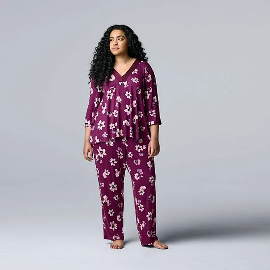 Plus Size Simply Vera Vera Wang 3/4 Sleeve Pajama Top And Pajama Pants Sleep Set With Satin Trim Lavender Floral 6 Plus Size Simply Vera Vera Wang 3/4 Sleeve Pajama Top And Pajama Pants Sleep Set With Satin Trim Lavender Floral - Image 6