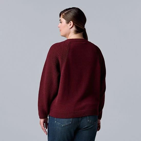 Plus Size Simply Vera Vera Wang Braided Cable-Trim Crewneck Sweater Seattle Sky 2 Plus Size Simply Vera Vera Wang Braided Cable-Trim Crewneck Sweater Seattle Sky - Image 2