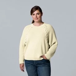 Plus Size Simply Vera Vera Wang Braided Cable-Trim Crewneck Sweater Seattle Sky 9 Plus Size Simply Vera Vera Wang Braided Cable-Trim Crewneck Sweater Seattle Sky -Simply Vera Vera Wang STORE unnamed file 796