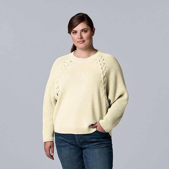 Plus Size Simply Vera Vera Wang Braided Cable-Trim Crewneck Sweater Seattle Sky 4 Plus Size Simply Vera Vera Wang Braided Cable-Trim Crewneck Sweater Seattle Sky - Image 4
