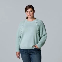 Plus Size Simply Vera Vera Wang Braided Cable-Trim Crewneck Sweater Seattle Sky 10 Plus Size Simply Vera Vera Wang Braided Cable-Trim Crewneck Sweater Seattle Sky -Simply Vera Vera Wang STORE unnamed file 797