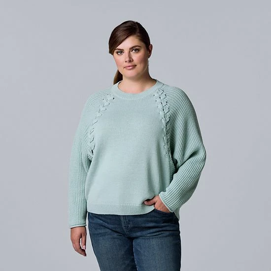 Plus Size Simply Vera Vera Wang Braided Cable-Trim Crewneck Sweater Seattle Sky 5 Plus Size Simply Vera Vera Wang Braided Cable-Trim Crewneck Sweater Seattle Sky - Image 5
