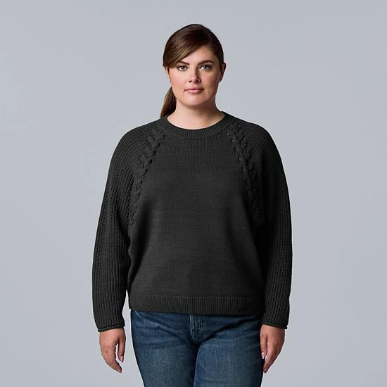 Plus Size Simply Vera Vera Wang Braided Cable-Trim Crewneck Sweater Seattle Sky 6 Plus Size Simply Vera Vera Wang Braided Cable-Trim Crewneck Sweater Seattle Sky - Image 6