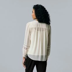 Women's Simply Vera Vera Wang Chiffon Shirred Blouse English Cream -Simply Vera Vera Wang STORE unnamed file 844