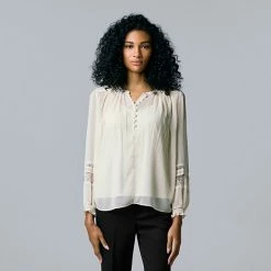 Women's Simply Vera Vera Wang Chiffon Shirred Blouse English Cream -Simply Vera Vera Wang STORE unnamed file 845
