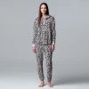Women's Simply Vera Vera Wang Velour Hooded Pajama Top And Banded Bottom Pajama Pants Sleep Set Pink Animal
