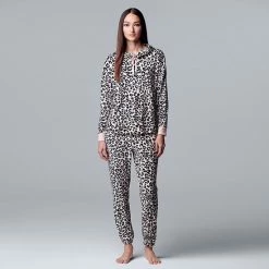 Women's Simply Vera Vera Wang Velour Hooded Pajama Top And Banded Bottom Pajama Pants Sleep Set Pink Animal 9 Women's Simply Vera Vera Wang Velour Hooded Pajama Top And Banded Bottom Pajama Pants Sleep Set Pink Animal -Simply Vera Vera Wang STORE unnamed file 860