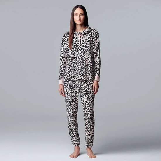 Women's Simply Vera Vera Wang Velour Hooded Pajama Top And Banded Bottom Pajama Pants Sleep Set Pink Animal 4 Women's Simply Vera Vera Wang Velour Hooded Pajama Top And Banded Bottom Pajama Pants Sleep Set Pink Animal - Image 4
