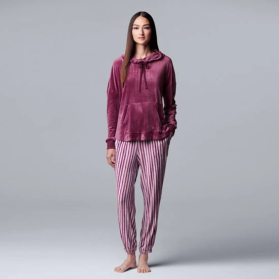 Women's Simply Vera Vera Wang Velour Hooded Pajama Top And Banded Bottom Pajama Pants Sleep Set Pink Animal 6 Women's Simply Vera Vera Wang Velour Hooded Pajama Top And Banded Bottom Pajama Pants Sleep Set Pink Animal - Image 6