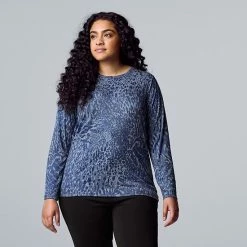 Plus Size Simply Vera Vera Wang Texture Crewneck Long Sleeve Tee Moonbeam Blue -Simply Vera Vera Wang STORE unnamed file 891