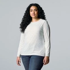 Plus Size Simply Vera Vera Wang Texture Crewneck Long Sleeve Tee Moonbeam Blue -Simply Vera Vera Wang STORE unnamed file 894