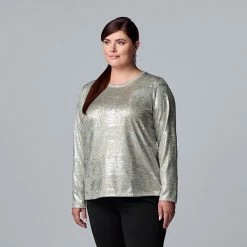 Plus Size Simply Vera Vera Wang Texture Crewneck Long Sleeve Tee Moonbeam Blue -Simply Vera Vera Wang STORE unnamed file 895