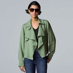 Women's Simply Vera Vera Wang Draped Open-Front Jacket Olive Meadow -Simply Vera Vera Wang STORE unnamed file 903