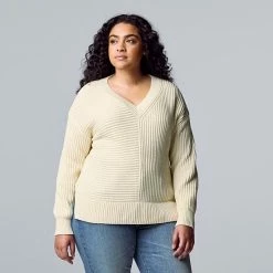 Plus Size Simply Vera Vera Wang V-Neck Ribbed Sweater Persian Teal Heather -Simply Vera Vera Wang STORE unnamed file 978